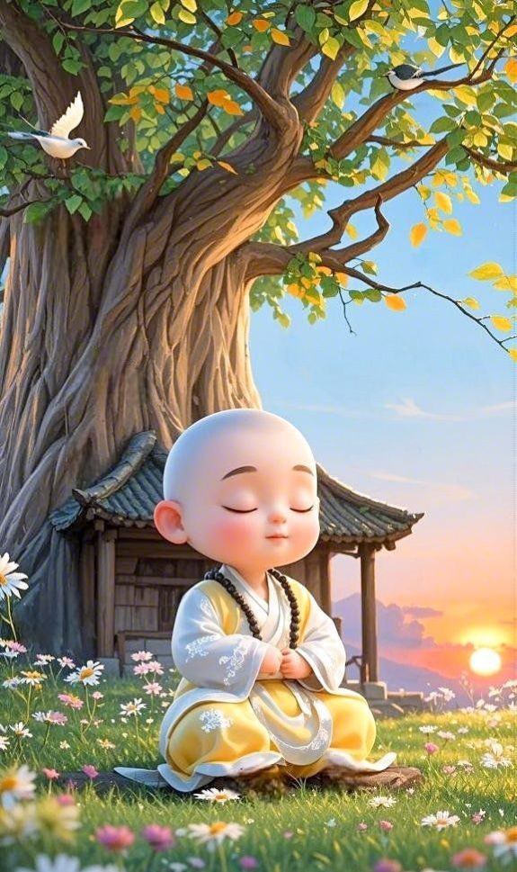 那个小和尚，一直静静地看着觉明，倾听着诉说……